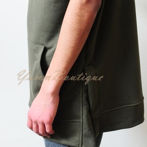 Oversized Men's GYM Short Sleeve HOODIE // Front Half Zipper and Side Slits Short Sleeve Hoodie Sweatshirt image 3