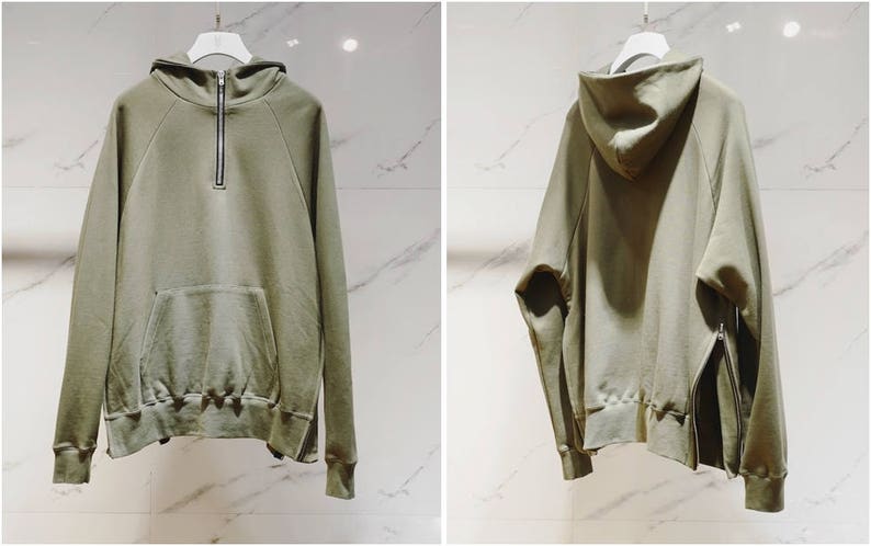 Oversized Overlong Side Zipper Paneled Essentials Men's Hoodie 