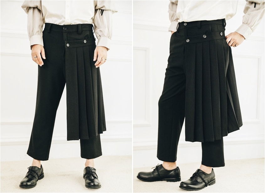 Detachable Wrap Skirt Men's Original Skirt Layer Suit Pants / Pleated Skirt  Pants / Sarrouel Ninja Wide Leg Sports Casual 