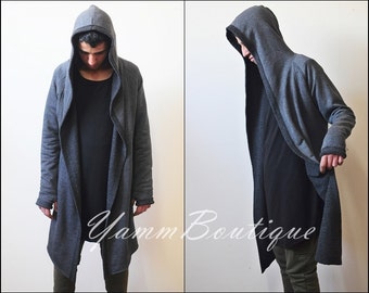 XXS-6XL  Oversized Men's Cardigan Glove Sleeve Raw Edges Rope Long Asymmetric Cut Jackets