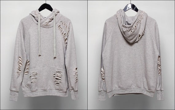 Destroyed Distressed / Ripped Frayed Essential Sweatshirt Pullover