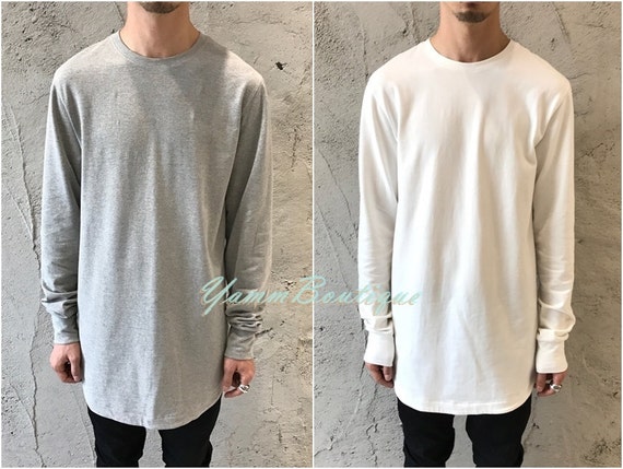 Mens Longline Extended Loose Tshirt / Essentials Long Sleeve Elongated  Lengthen Long Tee 