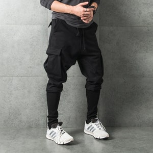 Men's Low Drop Crotch Harem Pocket Relaxed Sweatpants /slim-fit Zip ...