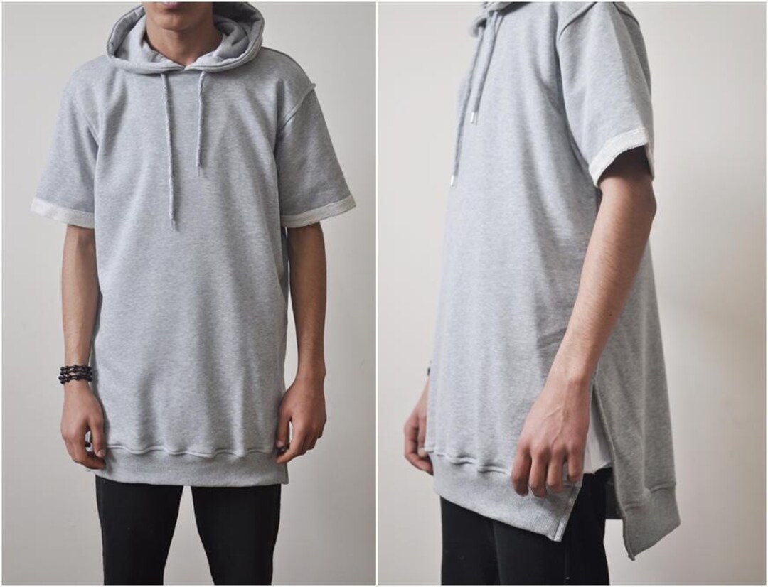 XXS 8XL Men s Side Slit Short Sleeve Essential Hooded Pullover