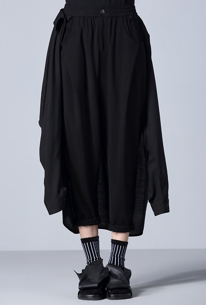 Women Black Harem Pants / Two-piece / Detachable Skirt Layer / - Etsy