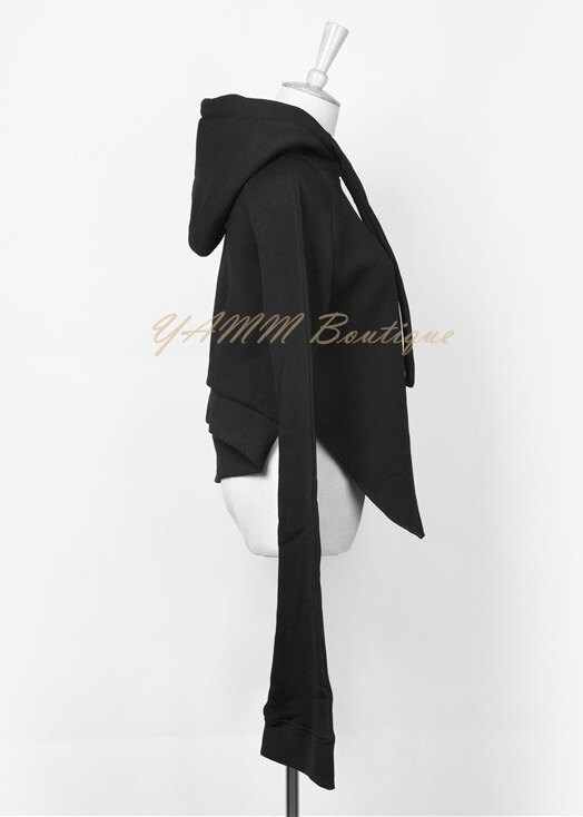 Gothic Pointed Hood Women Dark Black Overlong Sleeves | Etsy