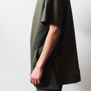 Oversized Men's GYM Short Sleeve HOODIE // Front Half Zipper and Side Slits Short Sleeve Hoodie Sweatshirt image 2