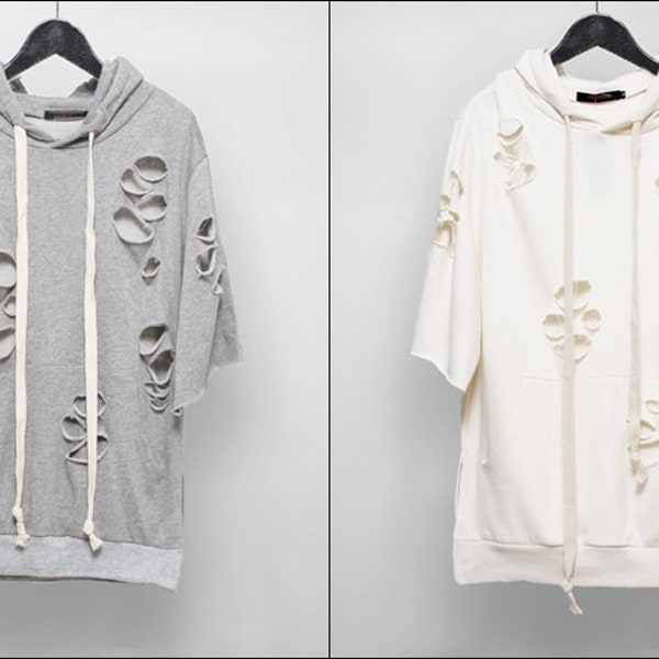 Frayed & Distressed 3/4 Long Sleeve Sweatshirt
