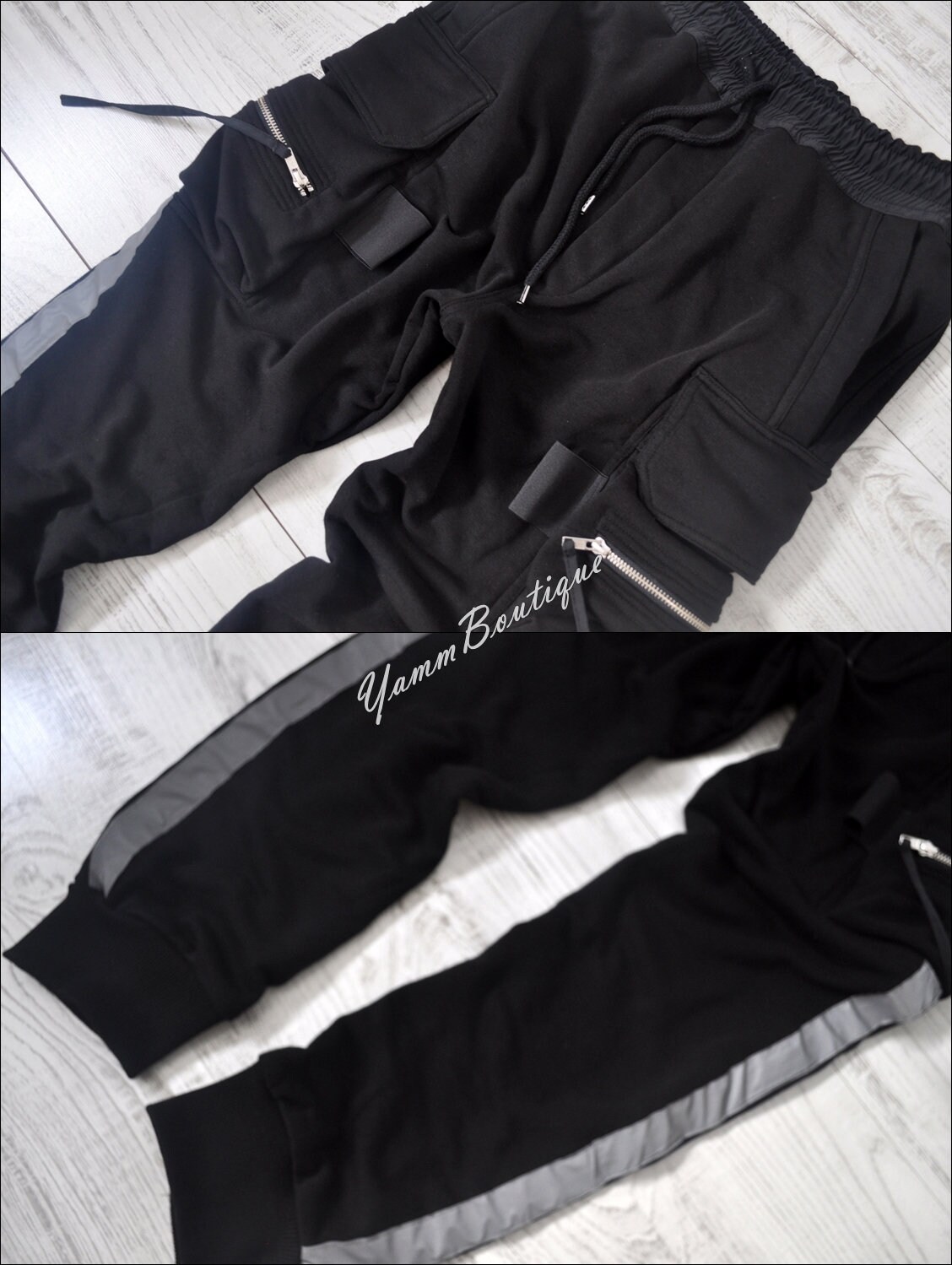 Black Men's Reflective Bands Jogger Lounge Cargo Pants/ High Street Multi  pocket / Ninja Trouser - Etsy