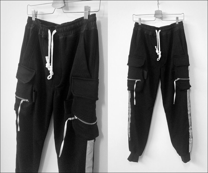 Etsy Trouser Reflective Pants/ Street pocket - Lounge / Multi Bands Jogger Ninja Men\'s High Cargo Black