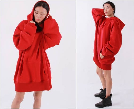 Hot Red Fleece Hooded Overlong Hoodie Women - Etsy