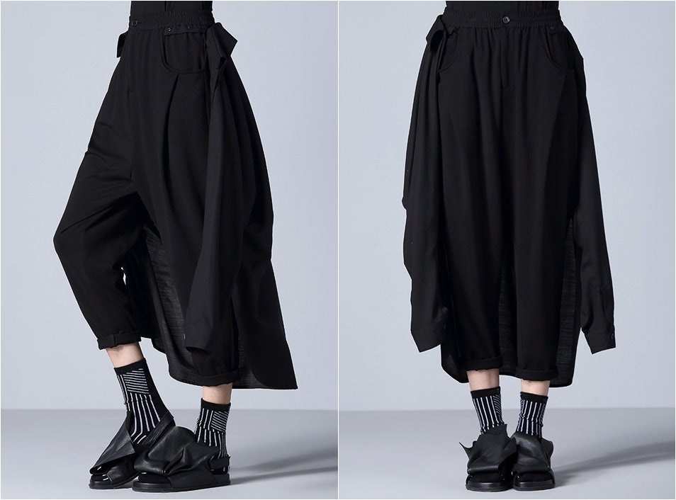 Women Black Harem Pants / Two-piece / Detachable Skirt Layer / - Etsy