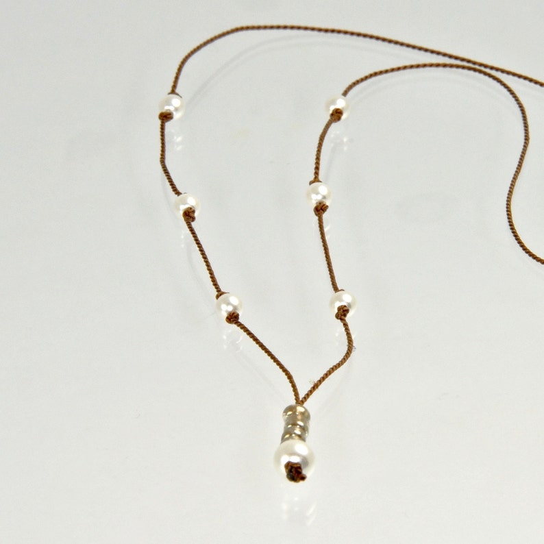 Silk Cord Minimalist Necklaces Hand Knotted Pearl Necklace Etsy