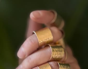 Minimalist Brass Cuff Ring – Handmade Adjustable Gold Tone Ring – Simple Everyday Jewelry Gift, Artisan Gold Ring