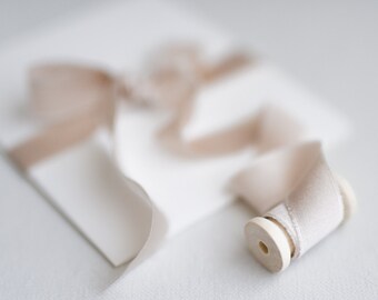 Silk ribbon in beige for wedding stationery, wedding invitations with silk ribbon