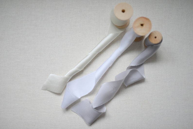 silk ribbons grey and white for the bridal bouquet Silk ribbons in champagne wedding white wedding decorations bouquet bridal bouquet ribbons