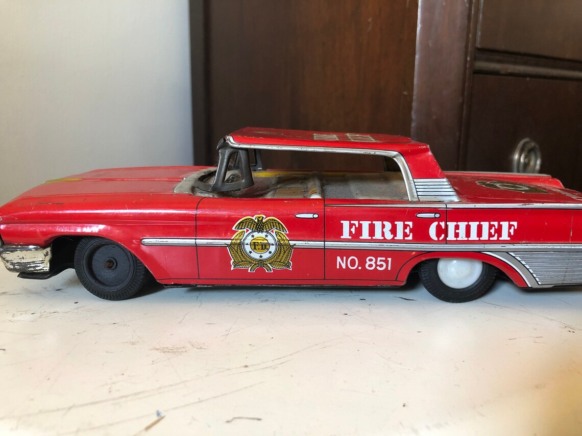 Vintage Tin Metal Fire Chief Car 1960s Japan No. 851 Ford Etsy Australia