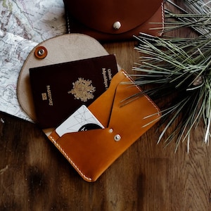 Leren paspoorthoes, documententas, paspoorthouder voor op reis, paspoorthoes, cadeau voor reizigers
