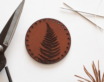 Leather patch FERN with compass for adventurer, explorer, fern lover, patches for backpack