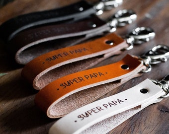 Leather Keyring SUPER PAPA, Leather Keyholder perfect gift for dad, father's day