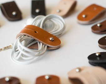 Leather Cable Organizer, Cord organizer, Wire Holder, Cord holder, headphones holder