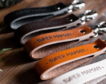 Leather Keyring SUPER MAMAN, Leather Keyholder perfect gift for mum, mother's day