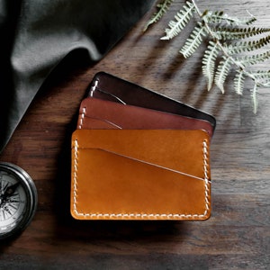Kaarthouder van plantaardig gelooid leer, minimalistische portemonnee unisex, cadeau voor mannen of Vaderdag, gepersonaliseerde kaarthouder