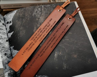 Personalised leather bookmark with quote, custom sign personalized with text, customized gift for book lovers