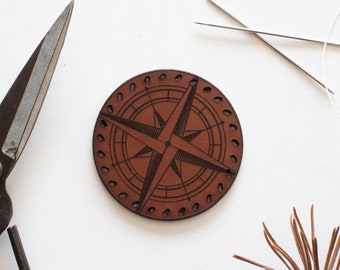 Leather patch EXPLORER with compass for adventurers, patches for backpack