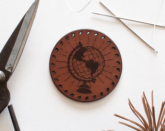 Leather patch GLOBE for adventurers, patches for backpack