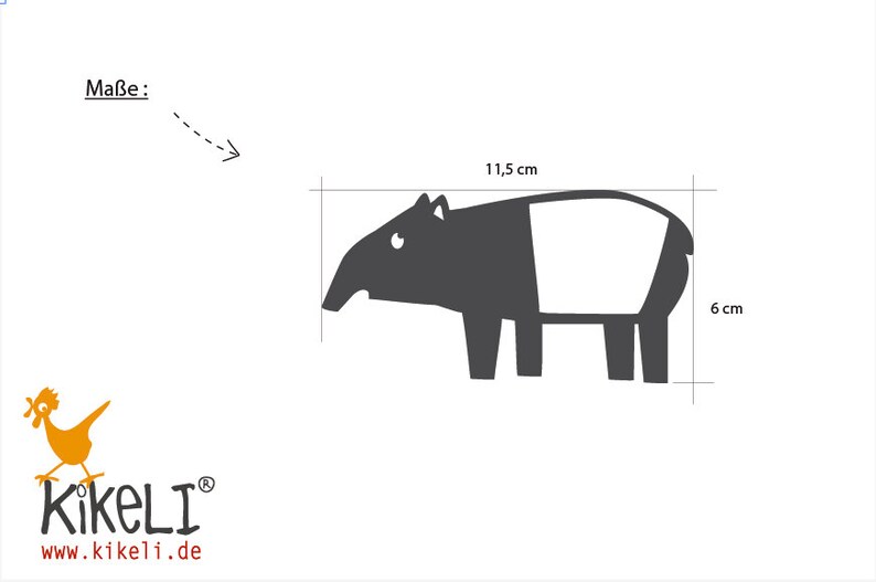 May include: A black and white illustration of a tapir, a mammal with a long snout, standing on four legs. The illustration is 11.5 inches wide and 6 inches tall.