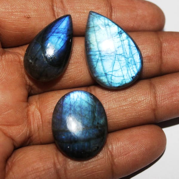 Labradorite gemstone 03 Pcs wholesale cabochon 78.1 CTS Pear 30x20x6 MM,labradorite natural stone,Labradorite for DIY jewelry Silver pendant