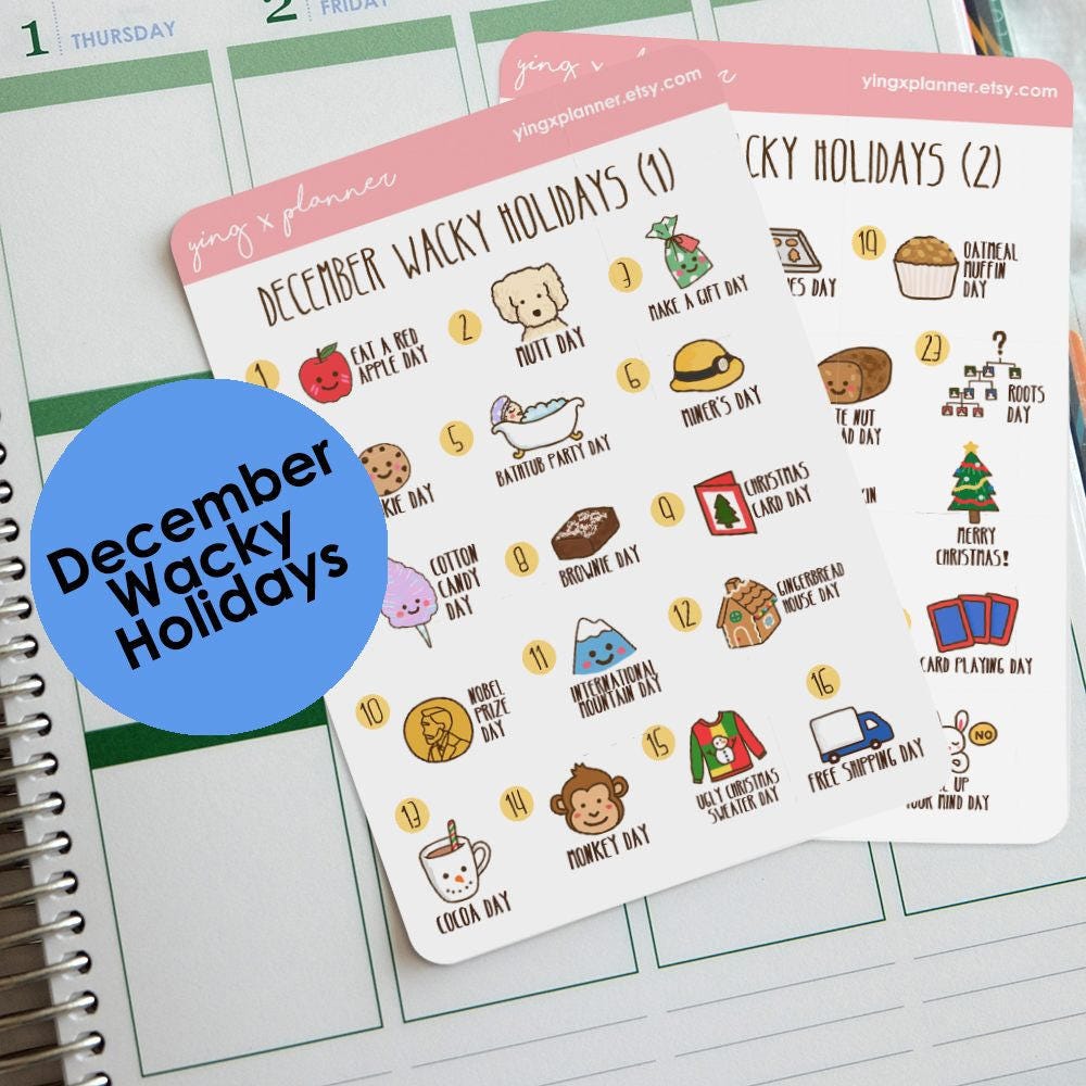 December Wacky Holidays Stickers December fun holidays Etsy