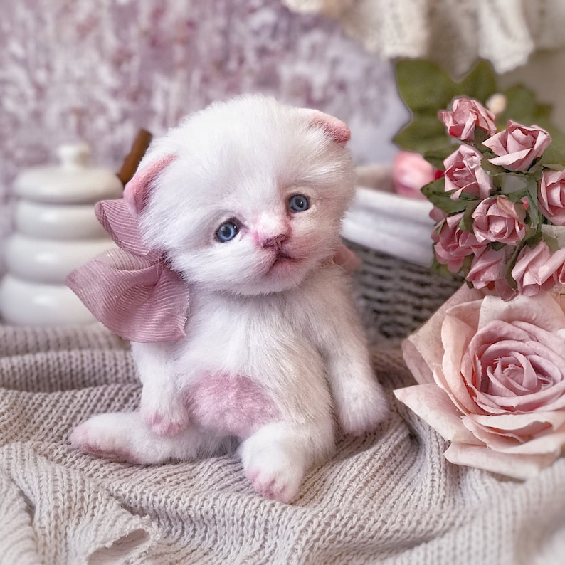 Realistic toy plush white cat little kitten soft sculpture | Etsy