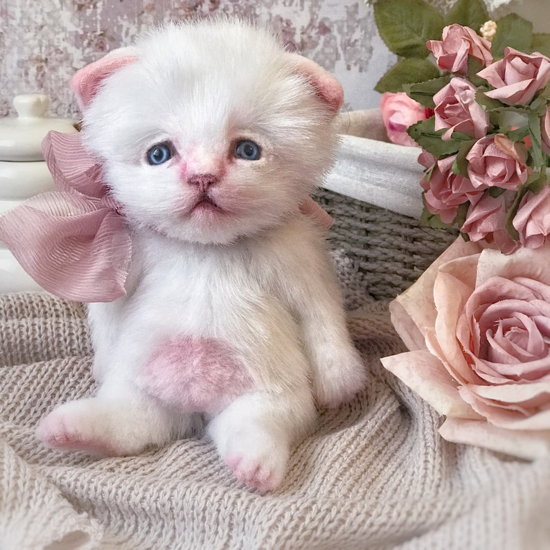 Realistic toy plush white cat little kitten soft sculpture | Etsy