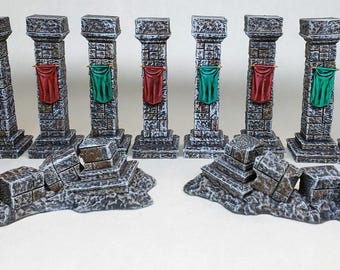 Painted wizkids dungeon pillars and ruined columns tabletop terrain / DnD 5E terrain Gloomhaven D&D WFB RPG wargaming Frosthaven Feypainting