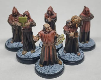 Miniatura de mesa de resina de 28 mm de monjes, cultistas o sacerdotes pintada a medida para DnD Pathfinder 2E Gloomhaven Frostgrave wargaming D&D Feypainting