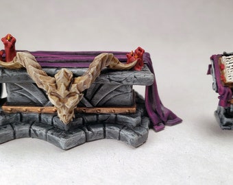 D&D Painted Skull altar and summoning tome dungeon temple / Resin terrain miniature DnD Pathfinder Frostgrave Dungeons and Dragons WFB RPG