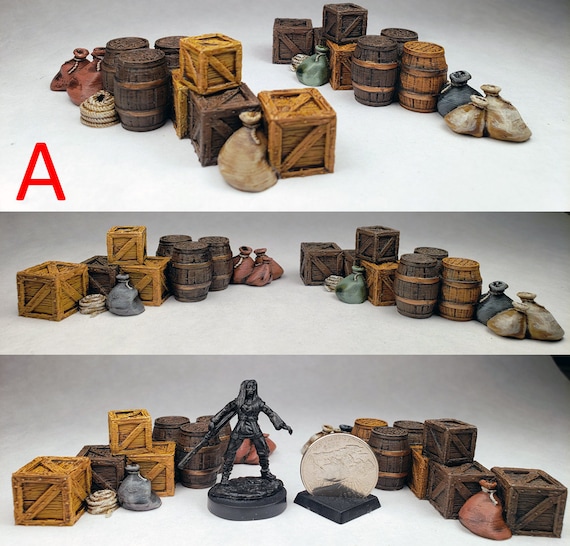 EnderToys Casse E Barili In Miniatura: Set Di 10 Terreni Stampati In 3D Per Wargame 28mm (Verniciabili)
