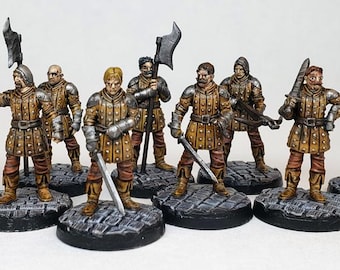 Painted D&D City guard patrols with swords, crossbows halberds / Painted resin miniature Pathfinder 2E Frostgrave WFB RPG AOS Feypainting 5E