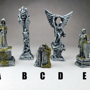 Graveyard statue gravesite gravestone terrain tombstones angel tomb grave / Painted Terrain miniatures D&D / DnD Pathfinder Frostgrave witch