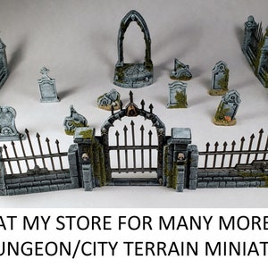 Graveyard (3) terrain fences gate tombstones angel tomb grave coffin Painted Terrain miniatures D&D DnD Pathfinder Frostgrave witch moss