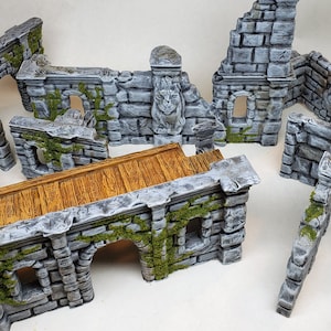 Painted walls of the ruined Lion City /  dungeon D&D furniture 3d printed miniatures DnD Pathfinder Frostgrave wargaming RPG AOS