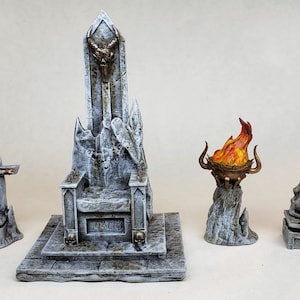 Painted hellscape statue, devil throne and bonfire terrain resin light in dark shadow miniatures D&D 5E DnD RPG Pathfinder Frostgrave witch
