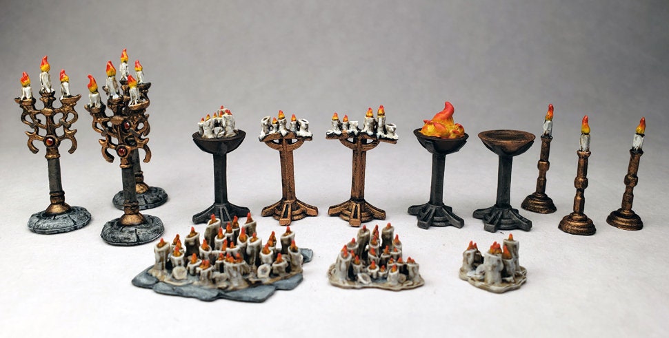Candelabra, Brazier, Candles on Brass Stand / Painted Reaper