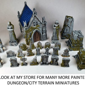 Graveyard (2) mausoleum moss gravestone skull statue tomb / Painted Terrain miniatures Reaper D&D DnD wargaming Pathfinder Frostgrave witch