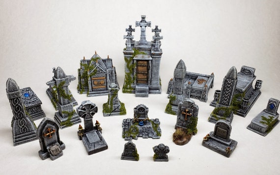 Hautico Escena De Cementerio Para Miniaturas 18 Mm – Impresa En 3D En PLA, Sin Pintar, Perfecta Para Wargames Y Rol