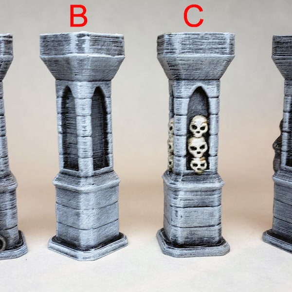 Painted dungeon columns and pillars / DnD Pathfinder terrain Frostgrave D&D wargaming RPG tabletop wargaming dragons Frosthaven Feypainting