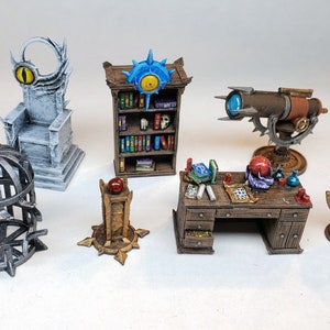 Painted wizard furniture library shelf table orb cage throne miniature / Tiny Terrain D&D DnD Pathfinder Frostgrave Dungeons and Dragons WFB