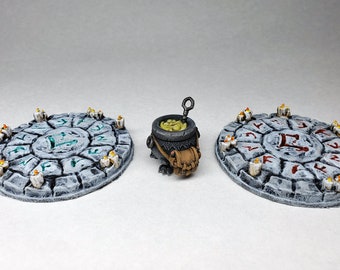 D&D Painted summoning circles and cauldron dungeon temple / Resin terrain miniature DnD Pathfinder Frostgrave Dungeons and Dragons WFB RPG